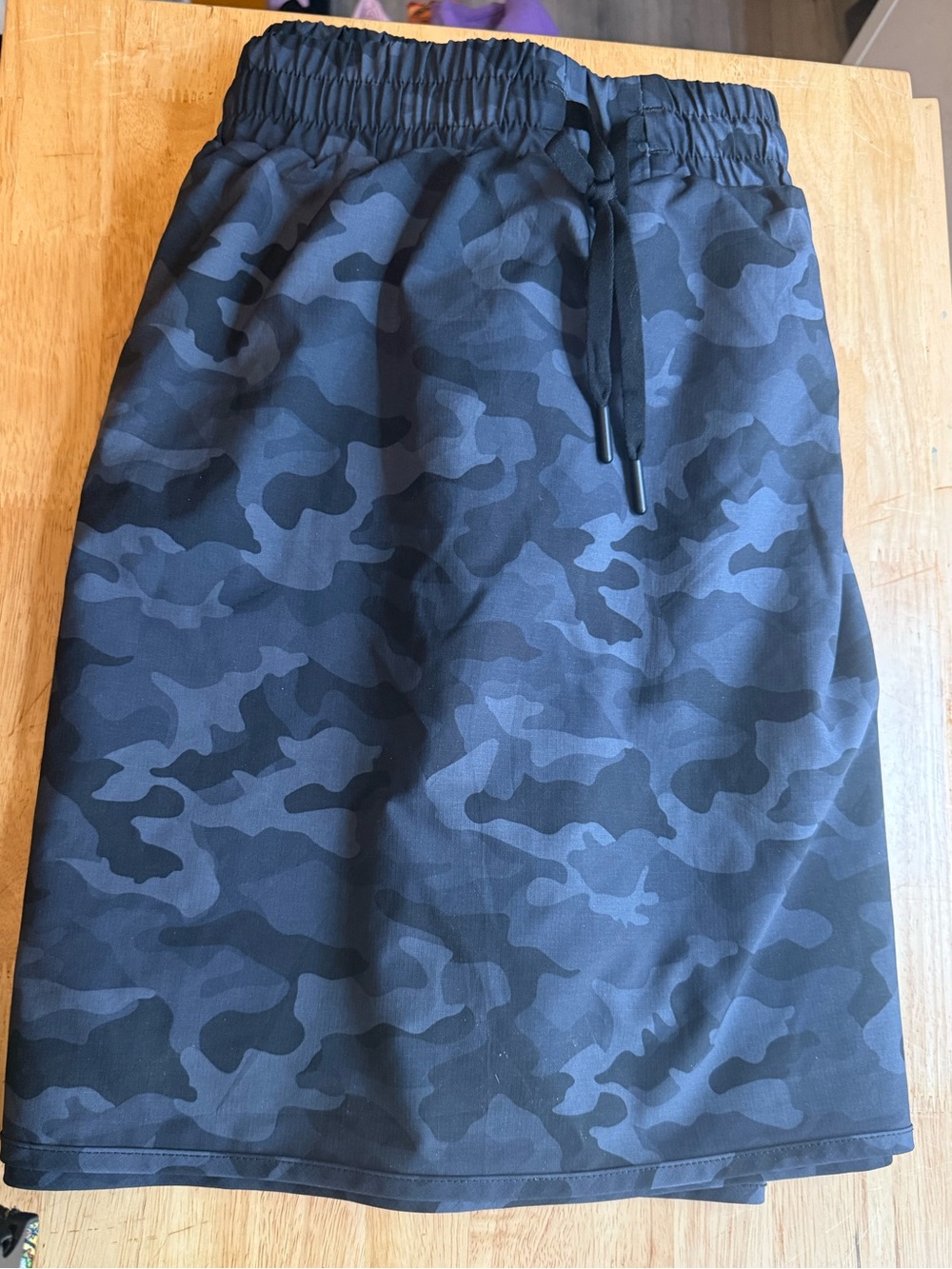 Black Camo Midi Skirt with Elastic Waist